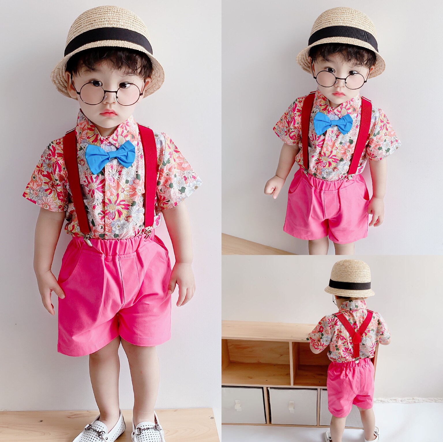 Baby Summer Clothing Full Moon Gown Flowers Children Clothing Summer Fields Garden Wind Short Sleeves Shirts Cuddling Pants Foreign Palate Clothes Men