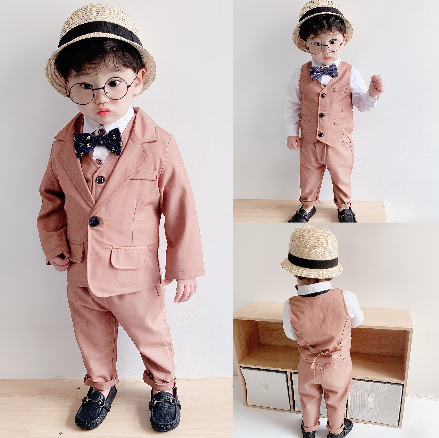 Boy's suit suit foreign English Yinglun Wind Spring Autumn Suits Baby's Birthday Gown Gown Korean version Flower Suit Tide