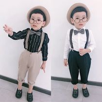 Boy with pants dress suit Spring and Autumn New Baby long sleeve striped shirt birthday show flower girl costume