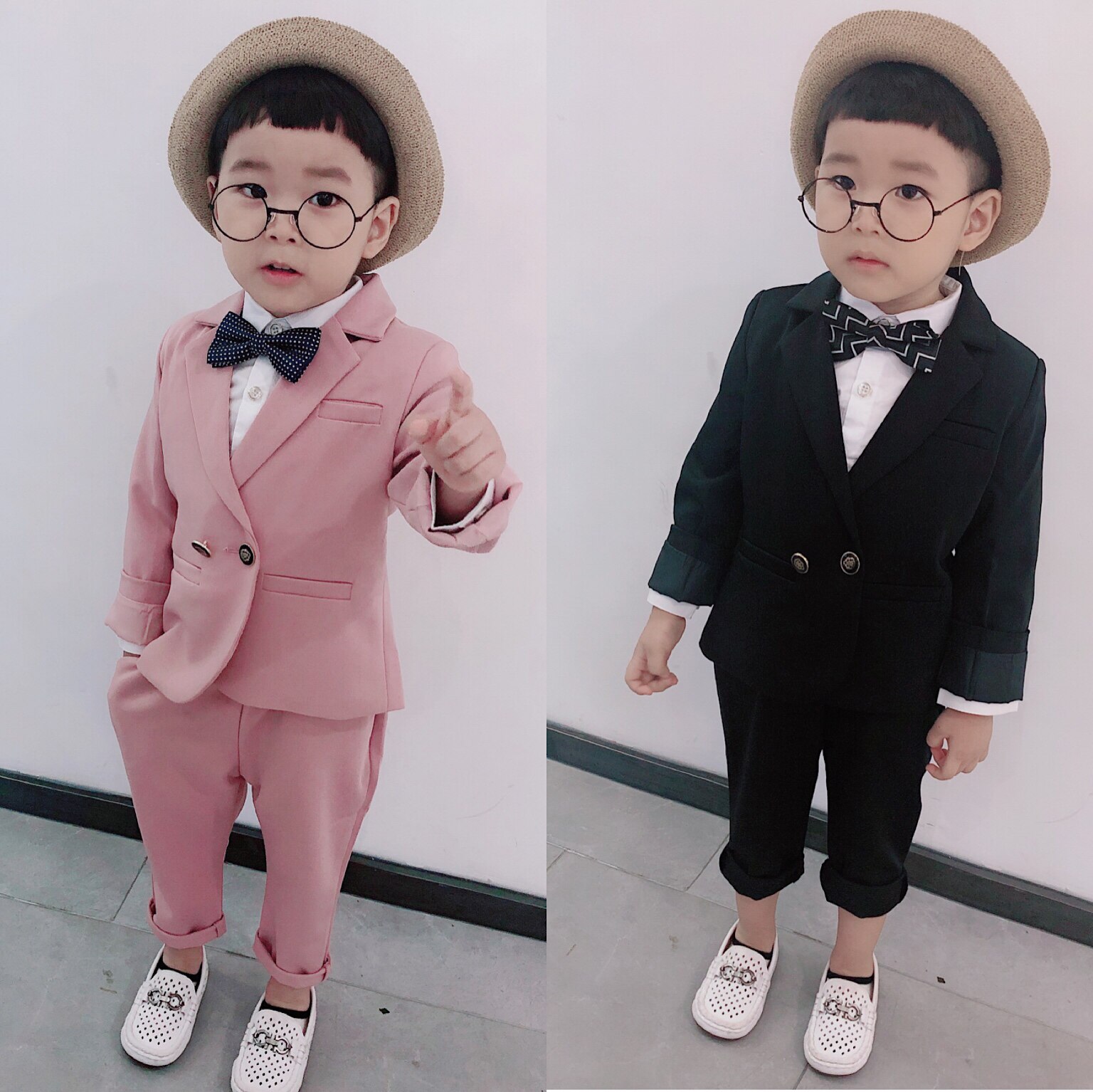 Boy's small suit Korean version Western-style suit children flower gown in spring and autumn Two sets of walking show to serve casual suit damp