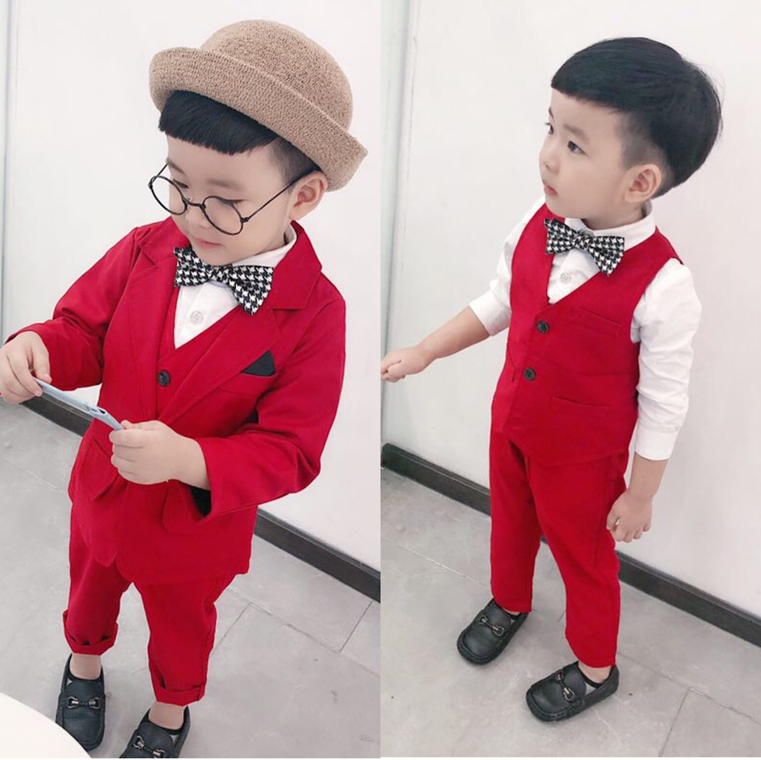 Boy Gentleman Dresses One Year Old Baby Birthday Suit Children Waistcoat Vest Suit Four Pieces Of Spring And Autumn Minor West Suit Tide