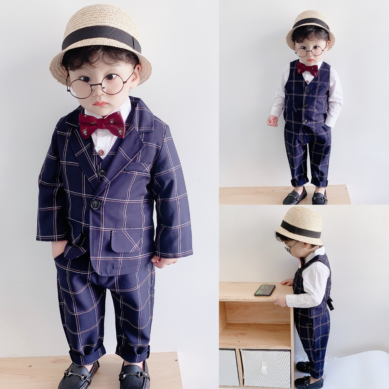 Flower boy boy dress suit children's suit handsome British boy small suit first birthday boy baby Korean version