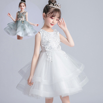 White gauze skirt girls princess dress summer childrens performance net red dress middle-aged childrens third grade childrens performance dress