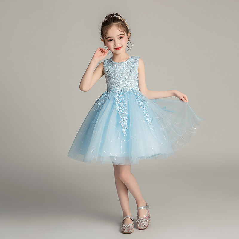 2022 summer chorus children's performance costume white girl six one photo birthday dress blue princess dress