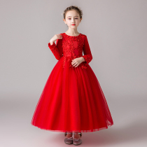 Big girl dress skirt childrens red dress autumn and winter performance princess dress tenth birthday girl long skirt