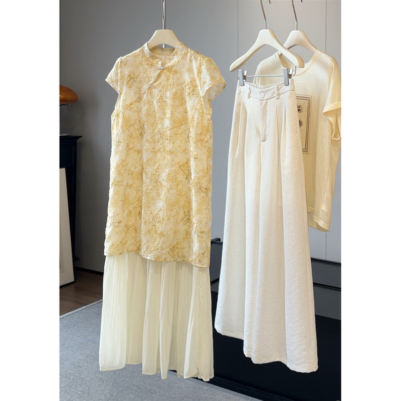 New Chinese-Style National Style Patchwork Faux Two-Piece Dress for Women, Summer New Improved Cheongsam with a High-End Elegant Feel, Long Dress New Chinese-Style National Style Patchwork Faux Two-Piece Dress for Women, Summer New Improved Cheongsam with a High-End Elegant Feel, Long Dress