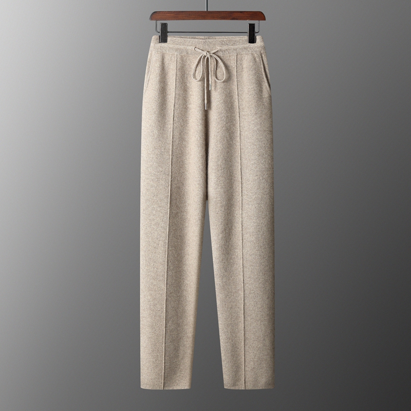 New Autumn and Winter Pure Cashmere Pants for Men, Loose Fit, Simple Style, Tapered Wide-Leg Pants, Knitted Straight-Leg Casual Trousers
