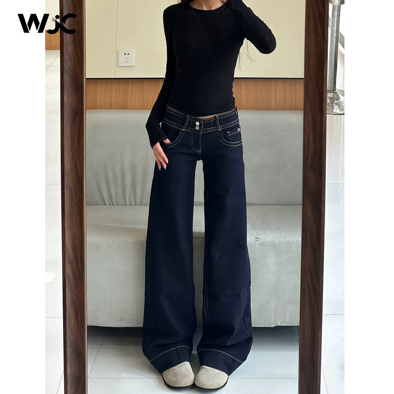 Dark Blue Low-Waist Jeans for Women, 2026 Summer New Style, Slim Fit, Not Tight on the Legs, American Style, Petite Straight-Leg Flared Pants