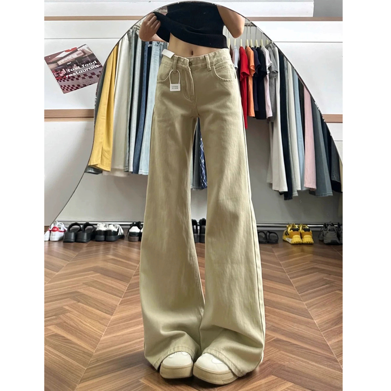 Khaki Low-Waisted Flared Jeans for Women, 2026 Autumn New Style, Slimming, Non-Tight on the Legs, Loose, Floor-Length Bell-Bottom Pants Khaki Low-Waisted Flared Jeans for Women, 2026 Autumn New Style, Slimming, Non-Tight on the Legs, Loose, Floor-Length Bell-Bottom Pants