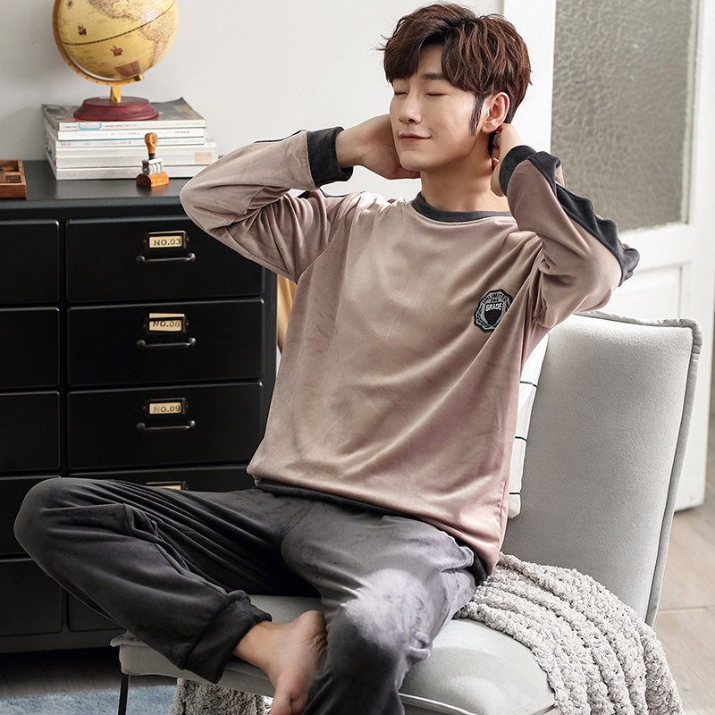 Winter Men Flag Pajamas Fall Winter Sea Island Velvet Men Coral Velvet Winter Youth Home Clothes