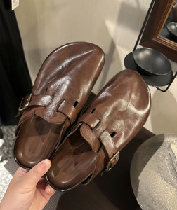 First-Layer Cowhide Washed Horsehide Bk Birkenstock Shoes for Men and Women, Spring and Summer Retro Versatile Cork Flat-Bottomed Closed-Toe Birkenstock Slippers