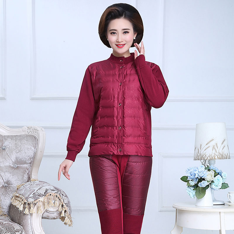 đồ lót nam xuống ấm trung niên và cũ cộng với dày cộng với nhung bộ nữ mẹ cardigan kích thước lớn cộng với chất béo mùa đông thẻ mở.