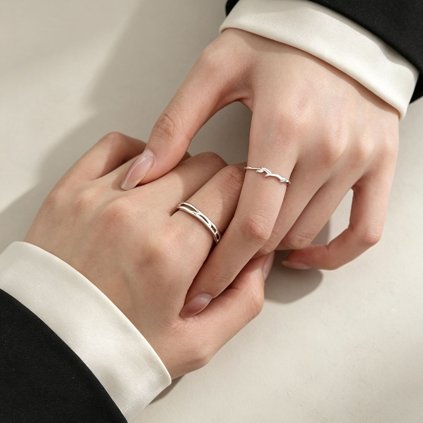 S999 pure silver open couple ring adjustable