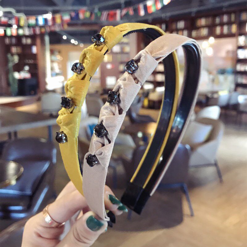 South Korea's new simple diamond-studded super flash fine edge knotted twisted bow with teeth non-slip headband headband for ladies