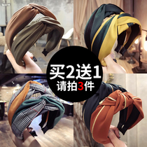 South Koreas new pure color fabric knotted wide side hair stirrup 100 hitch outside lead stir-striped wash face hair with head decorated female