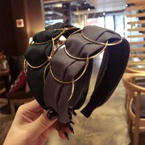 South Korea New Hair Accessories High-end Boutique Golden Cirque Cross Splicing Cloth Art Wide Side Hair Stirrup Hair Strap Hairpin Hairpin