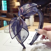 Han Edition Handmade Cloth Art Hair Accessories Head Hoop Mesh Yarn Broken Flowers Butterfly Knot Wide Side With Teeth Hair Stirrup Hair Card-issuing Head Accessories Woman
