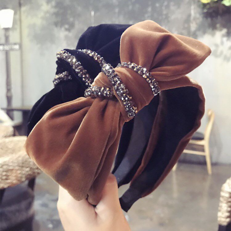 South Korea's new upscale velvet hand-inlaid drill ultra-shimmery large butterfly knot wide side hair stirrup lady boutique