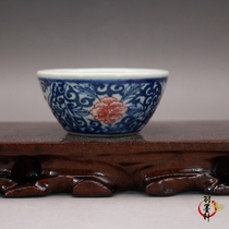 Special offer Blue and white glaze red small teacup Late Qing Min Kiln Blue and white antique antique pottery collection antique tea set