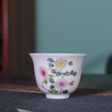 чашка 慎德堂粉彩手绘花卉菊花茶杯主人杯景德镇古玩仿古陶瓷器功夫茶具