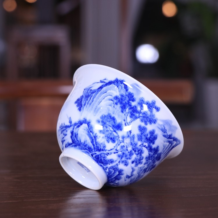 精品青花山水紋三才蓋碗景德鎮古玩古董陶瓷器仿古手工茶具|蓋碗|ETMall