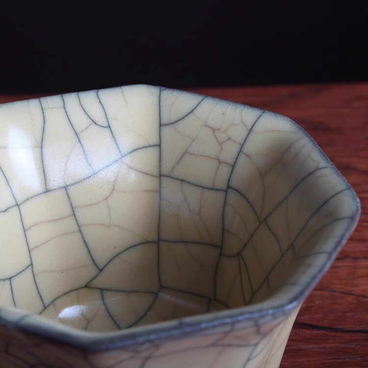 чашка 传世哥窑茶杯压手杯手工金丝铁线裂纹釉品茗仿古玩古董陶瓷器收藏