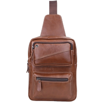 Chest bag mens leather first layer cowhide casual outdoor shoulder messenger travel large capacity small backpack