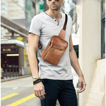 2020 new chest bag mens leather shoulder messenger bag first layer cowhide retro leisure outdoor Korean version of the hipster fanny pack