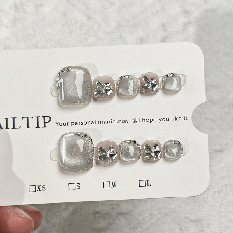 2026 New Style Toenail Handmade Press-On Nail Art Patch with Dazzling Rhinestones, Cat Eye Effect, Brightening, High-End Ba270 Foot