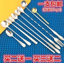 Extended handle stainless steel small spoon Non-magnetic round head spoon spoon seasoning spoon Childrens rice spoon Iron spoon bartending stick
