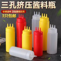 Triple Hole Squeeze Sauce Bottle Cream Bottle Triple Mouth Salad Sauce Bottle Kitchen Seasonings Bottle Sauce Thickened Plastic Bottle