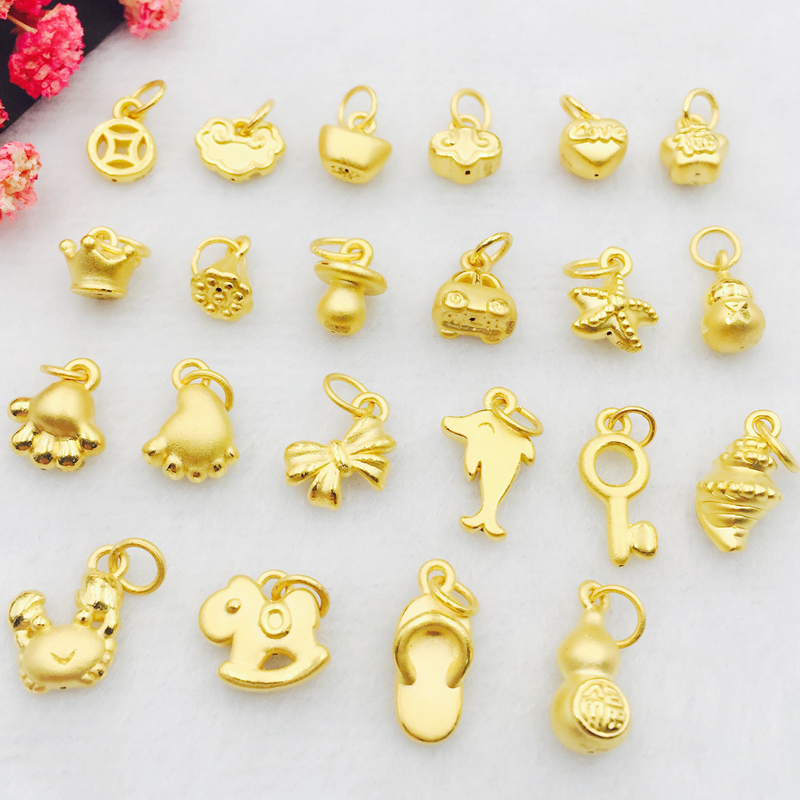 999 pure gold 3D hard gold small pendant pendant Xiangyun Yuanbao key slippers gourd women's braided rope pendant