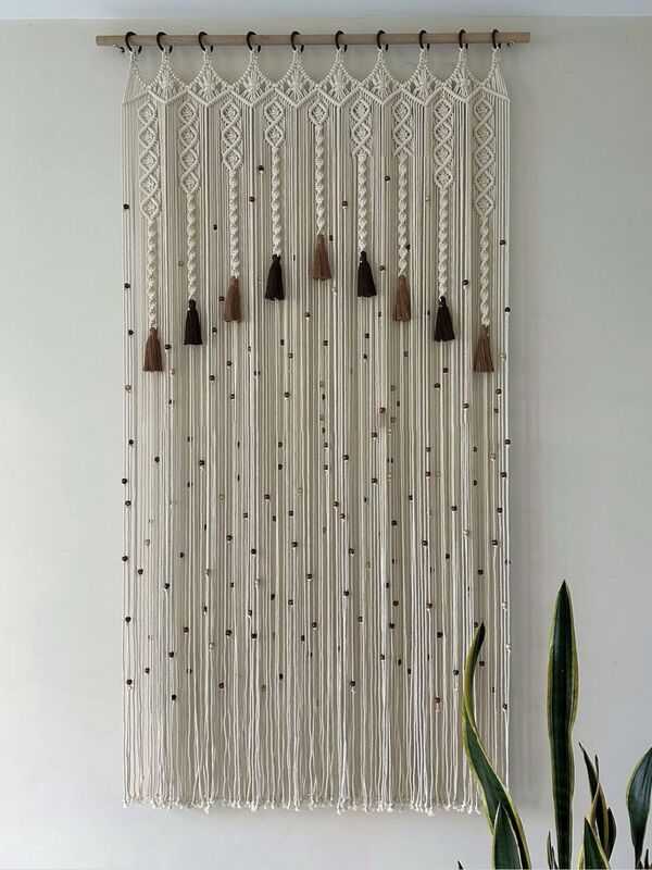 Bohemian Handmade Door Curtain Tapestry Decorative Art Wall Tapestry Vintage Nordic Style Tassel Ethnic Style Cotton Rope