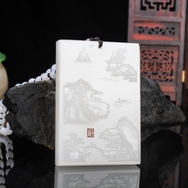 Xinjiang Hetian Jade mutton White Jade landscape Jade brand pendant big good river mountain pendant men and women jade necklace