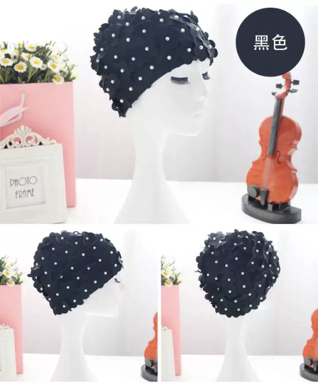 Mới lưới thời trang màu đỏ thoải mái tóc dài làm bằng tay cánh hoa ngọc trai mũ len bơi mũ nữ dài tóc mũ bơi người lớn