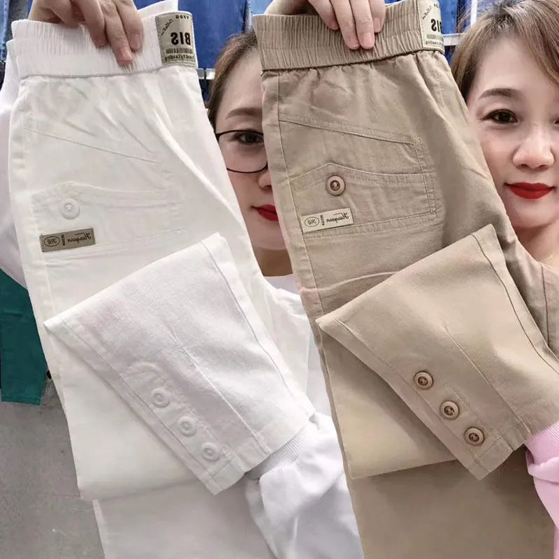 Cotton and Linen Casual Pants Women's Thin 2025 Summer Large Size Loose Slimming Look Harem Pants Straight Carrot Nine-Point Pants Trendy Cotton and Linen Casual Pants Women's Thin 2025 Summer Large Size Loose Slimming Look Harem Pants Straight Carrot Nine-Point Pants Trendy