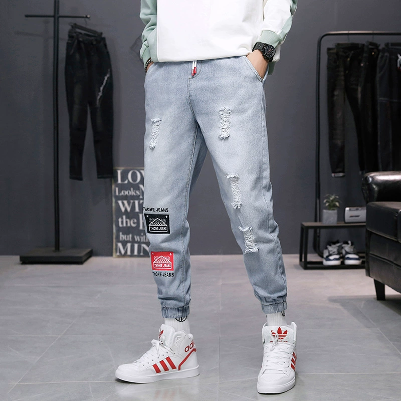 Quần jeans 9 điểm sáng màu mùa hè phiên bản Hàn Quốc của quần lọt khe 9 điểm quần lửng nam xu hướng quần nam rách - Quần jean