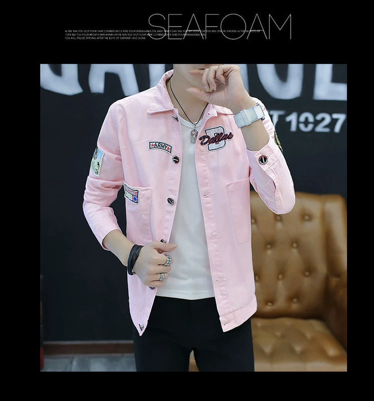 Áo khoác denim mùa xuân nam phiên bản Hàn Quốc của đồng phục bóng chày thanh niên tự tu luyện nam giới mùa xuân và mùa thu áo khoác mỏng