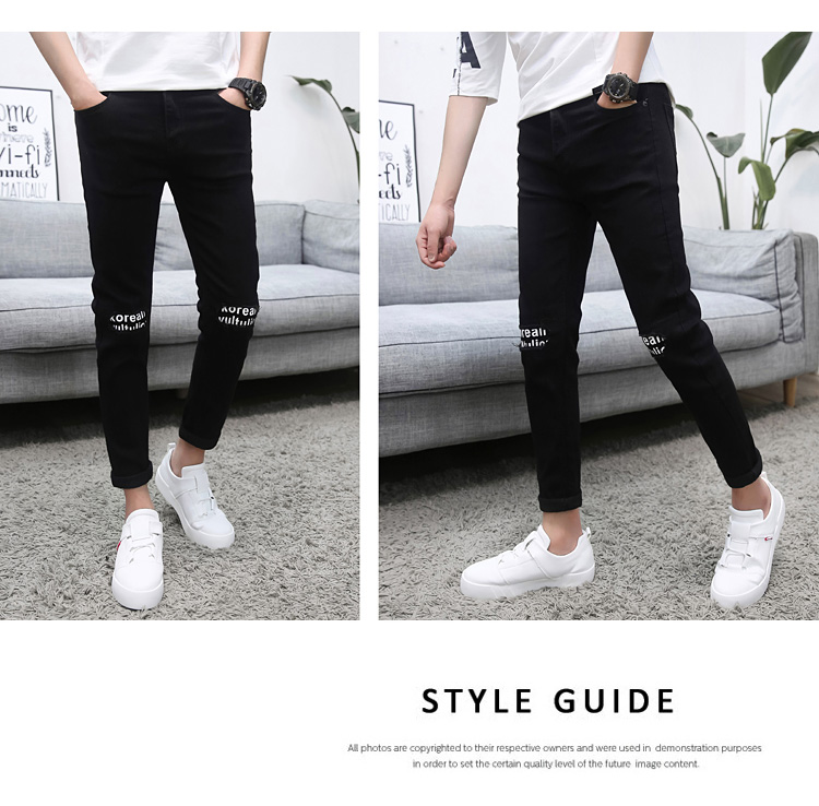 Mùa hè đen chín điểm quần jeans nam Phiên bản Hàn Quốc của quần lọt khe xu hướng quần áo nam trẻ trung 9 điểm quần nam quần áo nam đẹp