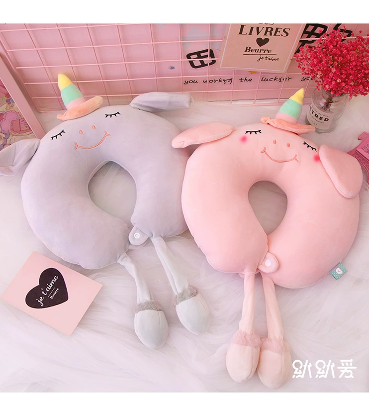Dễ thương gối hình chữ u cổ cổ gối gối ngủ nhân tạo gối ngủ buồn ngủ nhân viên văn phòng - Gối