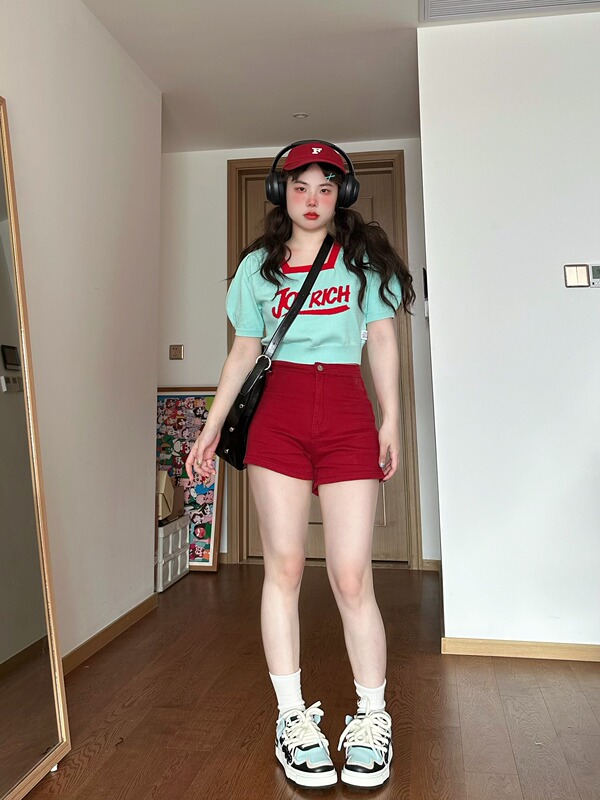 150kg Extra Large Size American Style Hot Girl Red High-Waisted Denim Shorts for Women, New Summer Elastic Tight-Fitting Hot Pants