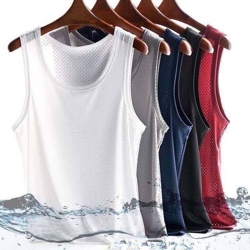 Ice silk vest men's summer thin section outerwear fitness narrow shoulder mesh sports vest loose quick-drying sleeveless t-shirt