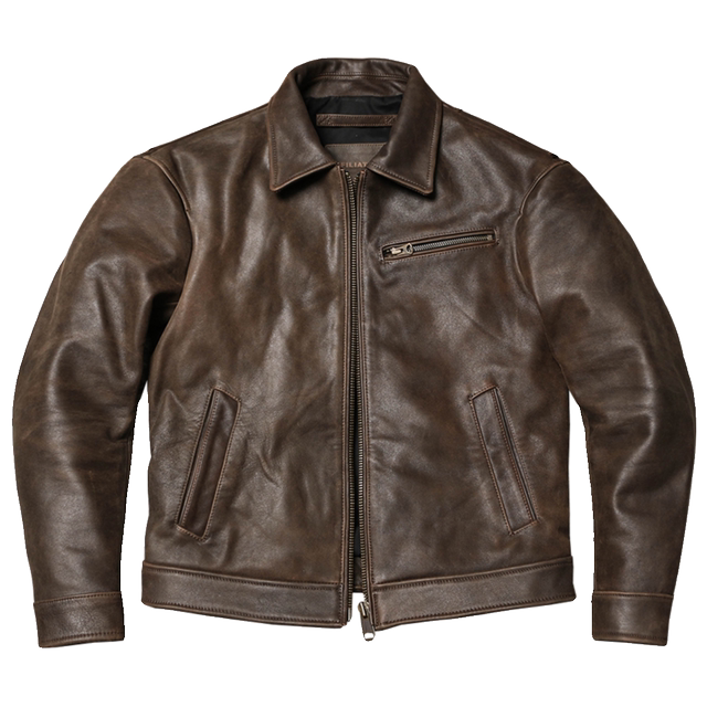 1930 Retro Distressed Motorcycle Jacket Leather Jacket Cracked Thick Soft Cowhide Jacket Men and Women's Workwear Jacket ຫນັງແທ້