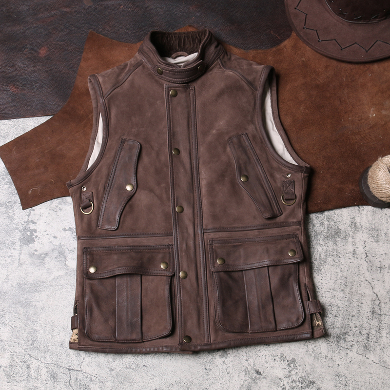 Hunter~ Multi-Pocket Leather Vest, Vintage Men's Cowhide Work Vest, Outdoor Heavy-Duty Genuine Leather Vest