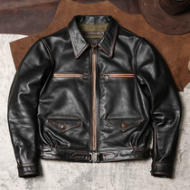 Hartman German style flight jacket lapel high waist tea core cowhide leather jacket vintage distressed mens leather jacket