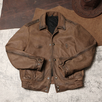 California Patrol Leather Jacket Retro Distressed First Layer Thick Soft Cowhide Jacket Mens American Workwear Genuine Leather Jacket