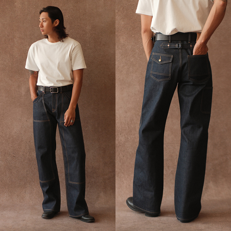 Limited Edition Bamboo Series 17oz Double Patchwork Lumberjack Double-Knee Workwear 705B High-Waisted Wide-Leg Pants Mbbcar Narrow Fit