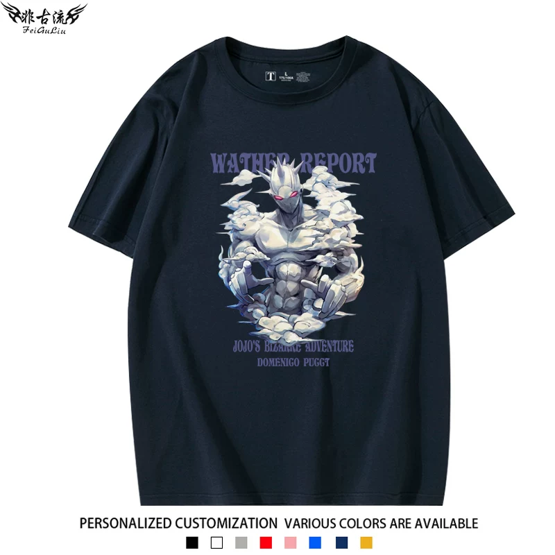 Красивая прилагающаяся принудительно не переведенная: JOJO's Wonderful Adventure Peripheral Stone Sea Platinum Star Cos Short Sleeve T-shirt Men and Women Half Sleeve Summer Pure Cotton Clothes