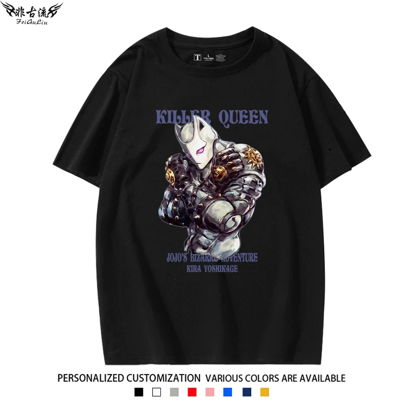 Красивая прилагающаяся принудительно не переведенная: JOJO's Wonderful Adventure Peripheral Stone Sea Platinum Star Cos Short Sleeve T-shirt Men and Women Half Sleeve Summer Pure Cotton Clothes
