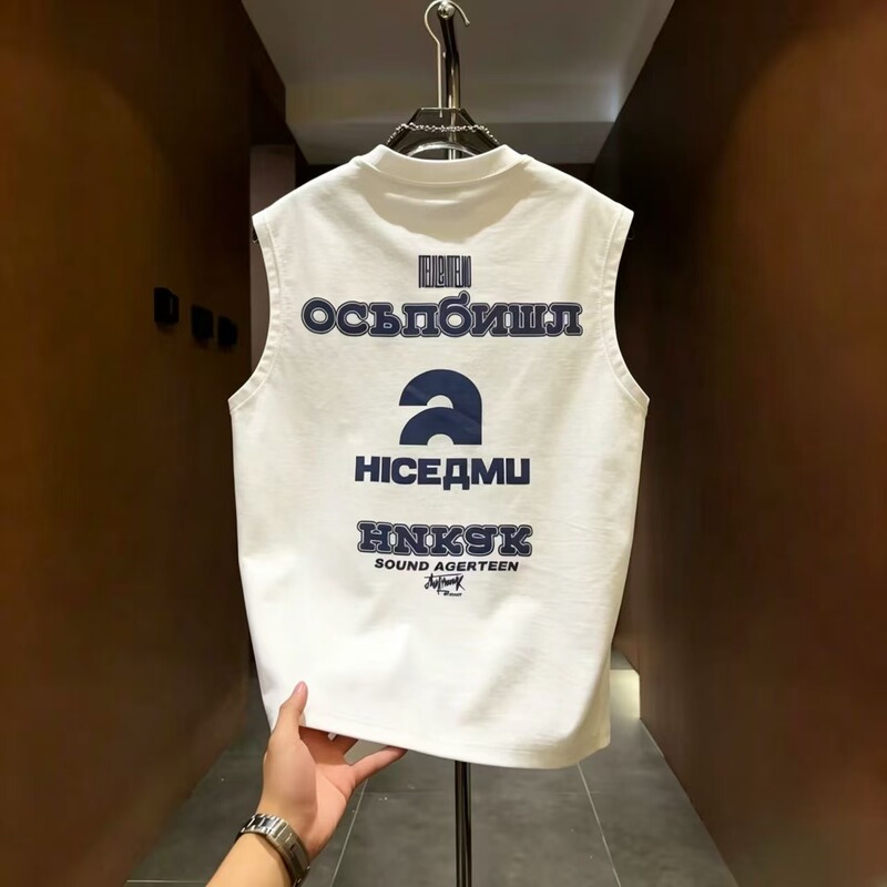 American-Style Pure Cotton Sleeveless T-Shirt for Men, Cool and Stylish, New Summer Trendy Brand Letter Print Casual Sports Vest American-Style Pure Cotton Sleeveless T-Shirt for Men, Cool and Stylish, New Summer Trendy Brand Letter Print Casual Sports Vest